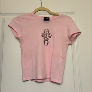 Pink Graphic Tee with Black Design
